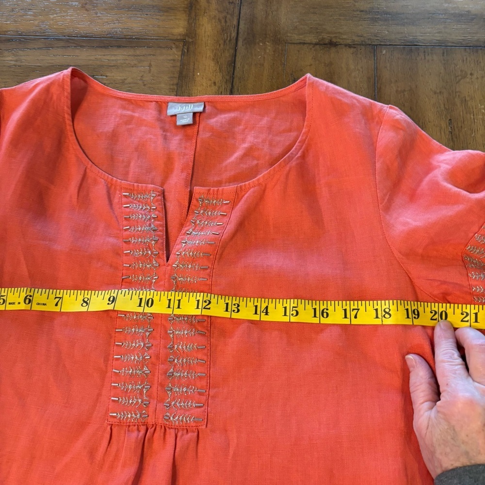 J. Jill Linen Short Sleeve Shirtdress, size 12, Relaxed Comfy Beachy Embroidered - Picture 10 of 12